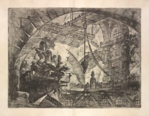 Prisoners on a projecting platform. (1750-1751) by Giovanni Batista Piranesi